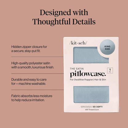 Kitsch Satin Pillowcase with Zipper - Standard Size, Haze Blue