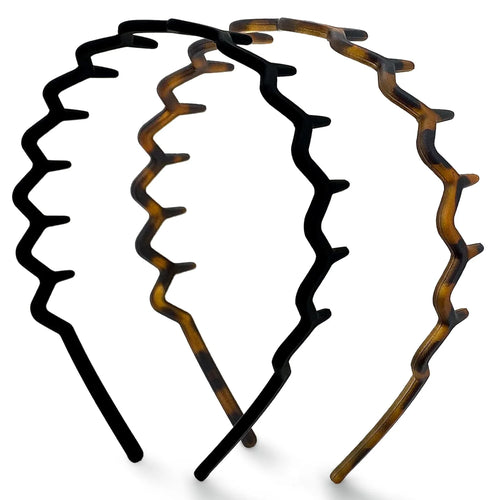 Kitsch Zig Zag Headbands for Women - Black and Tortoise, 2 pcs