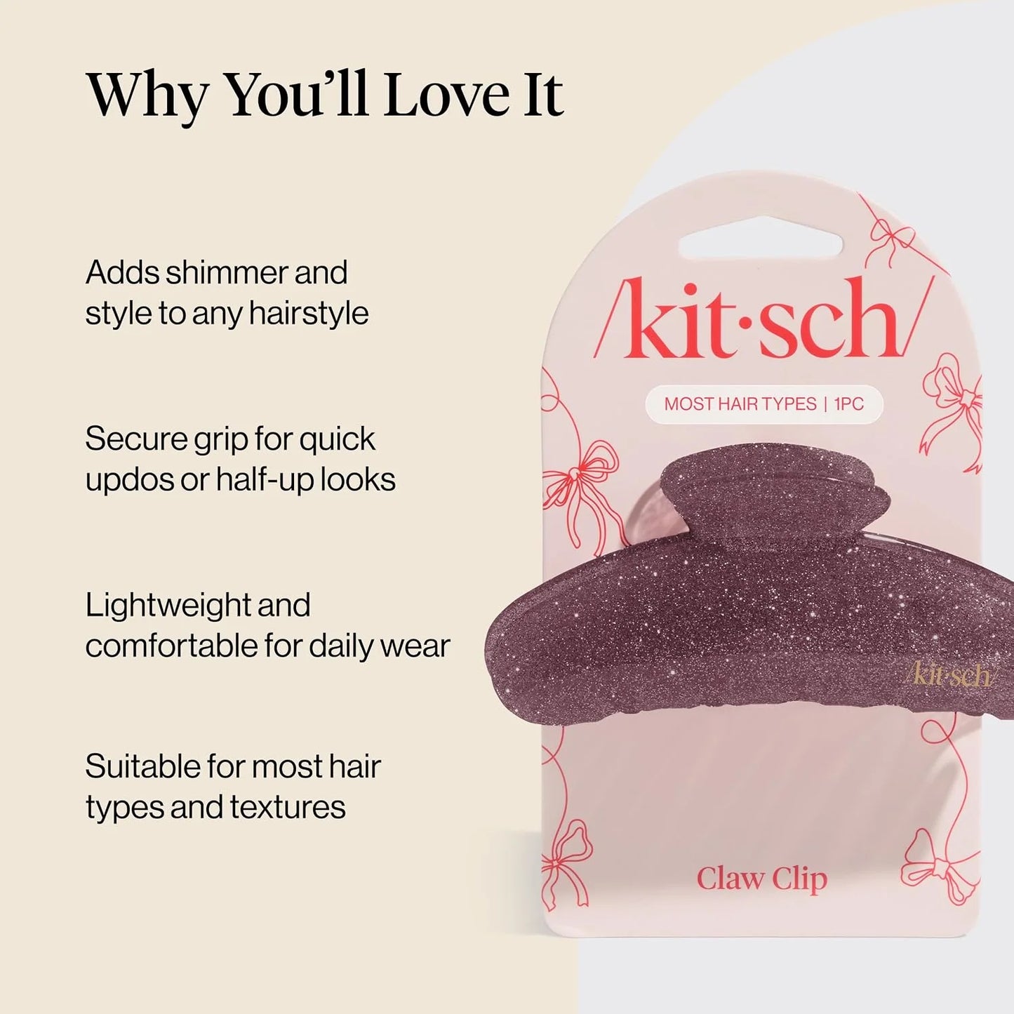 Kitsch Pink Glitter Hair Clip for Women - 1pc