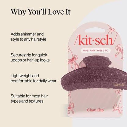 Kitsch Pink Glitter Hair Clip for Women - 1pc
