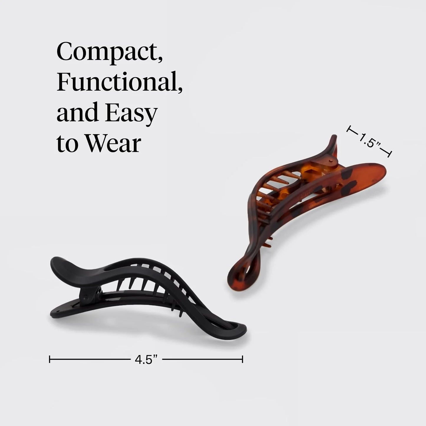 Kitsch Flat Hair Clips for Women - Black & Tortoise, 2pc