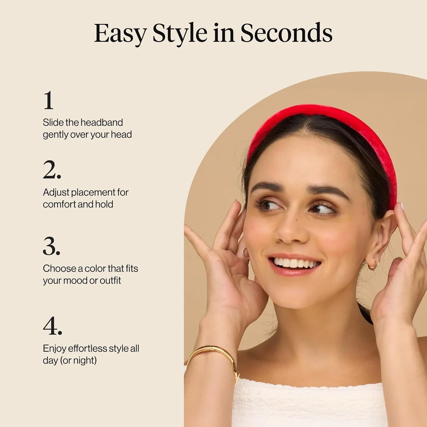 Kitsch Velvet & Satin Headbands for Women - Cream & Camel, 2pc Set