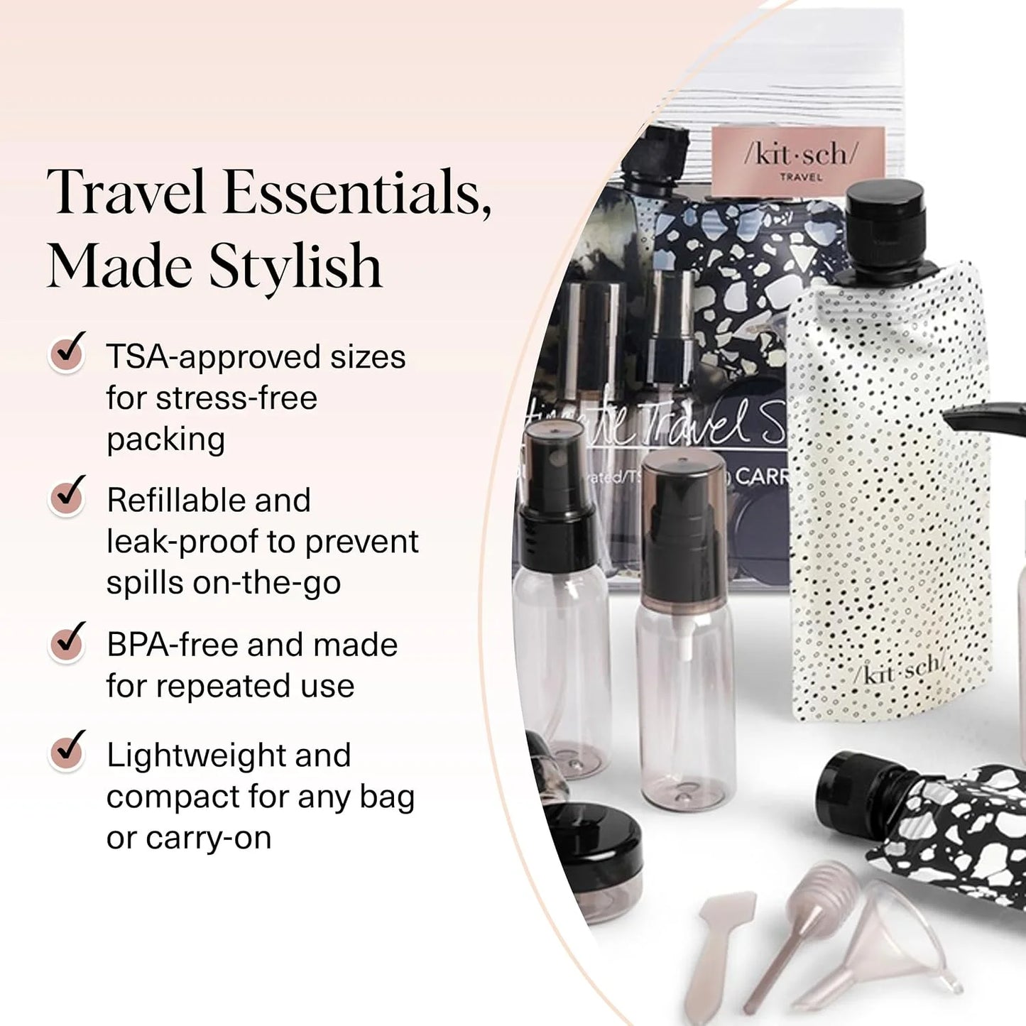 Kitsch 11 PCS Containers Travel Size Toiletries - Black & Ivory