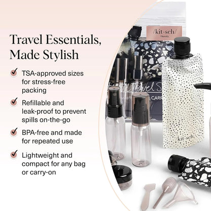 Kitsch 11 PCS Containers Travel Size Toiletries - Black & Ivory