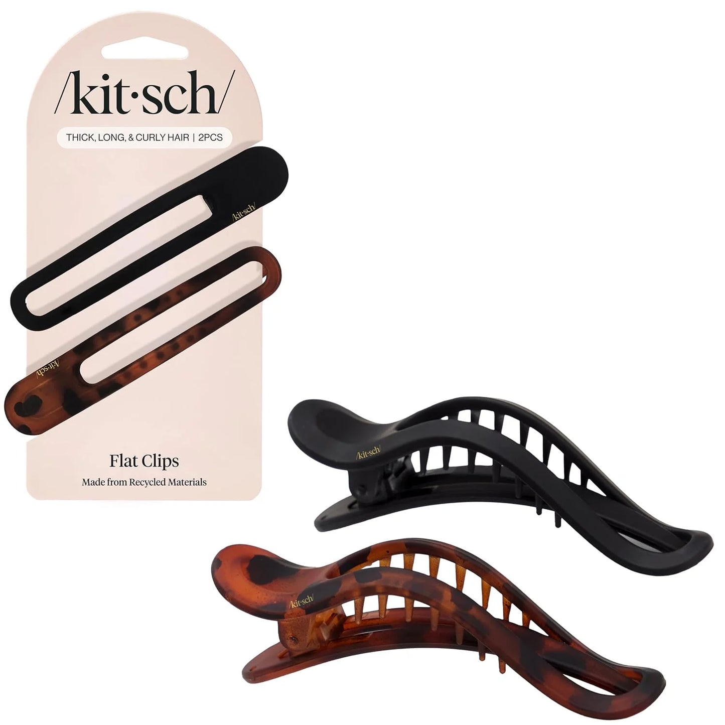 Kitsch Flat Hair Clips for Women - Black & Tortoise, 2pc