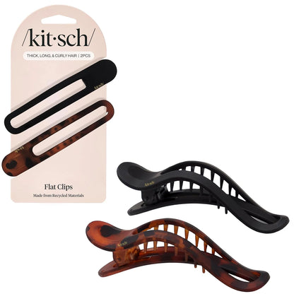 Kitsch Flat Hair Clips for Women - Black & Tortoise, 2pc