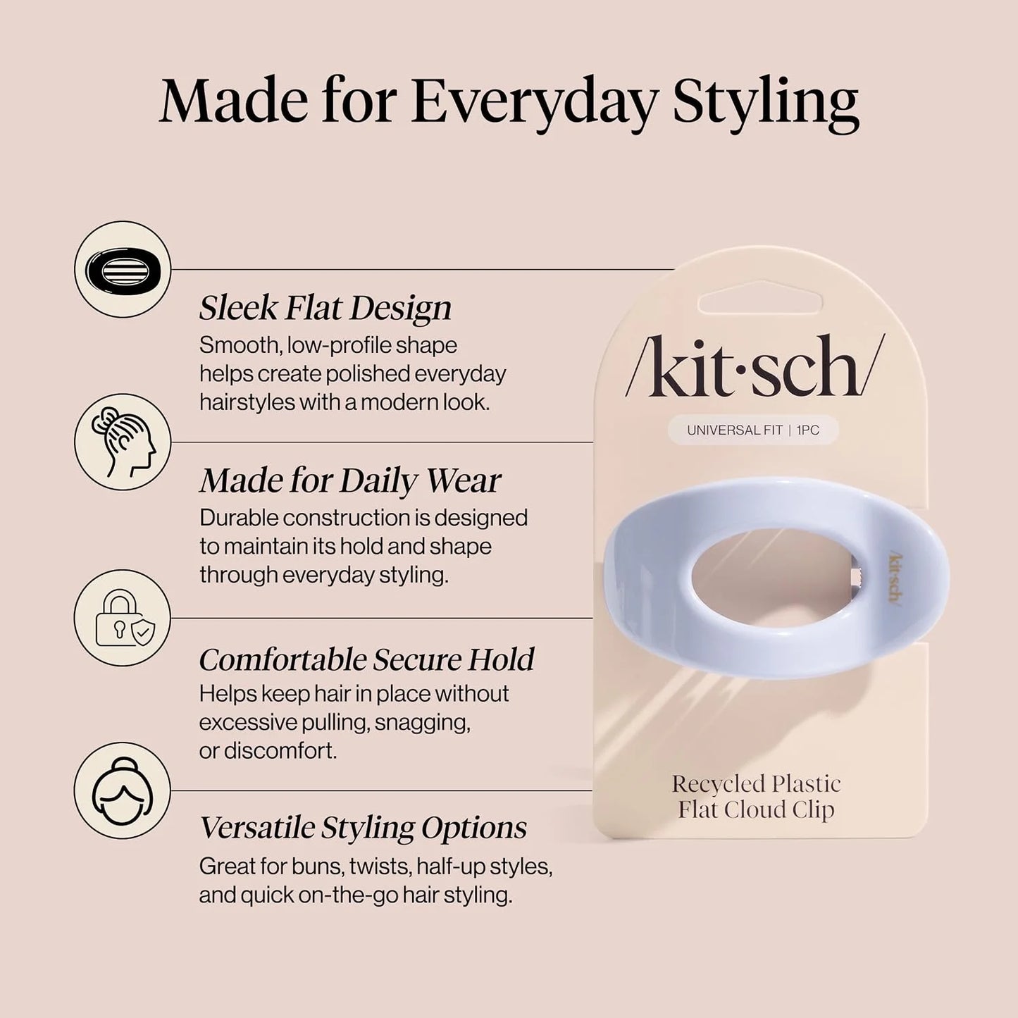 Kitsch Small Flat Claw Clip for Women - Sage Leaf, 1pc