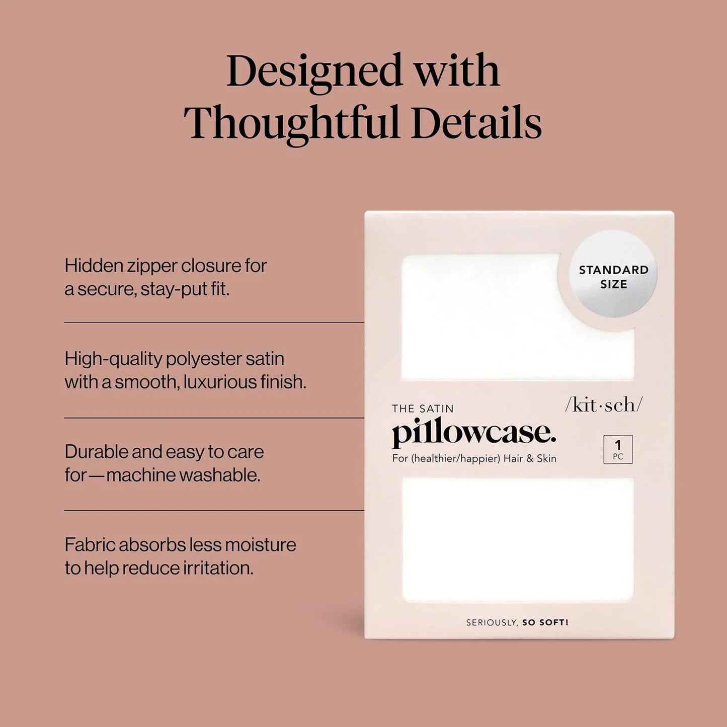 Kitsch Satin Pillowcase with Zipper - Standard Size, Haze Blue