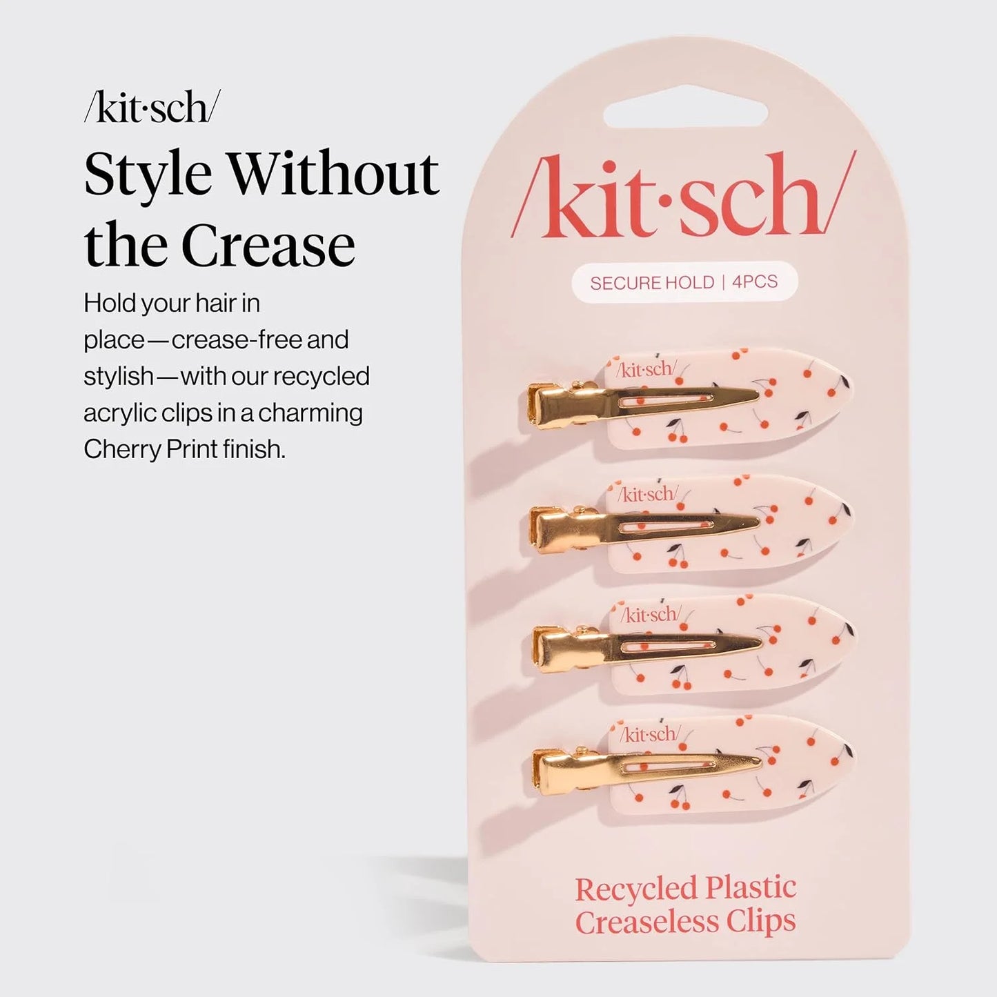 Kitsch Creaseless Hair Clips for Women - Cherry Print, 4pcs
