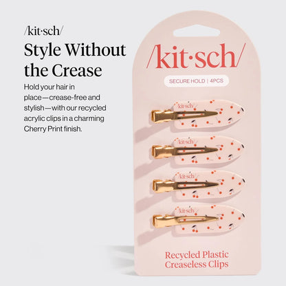 Kitsch Creaseless Hair Clips for Women - Cherry Print, 4pcs
