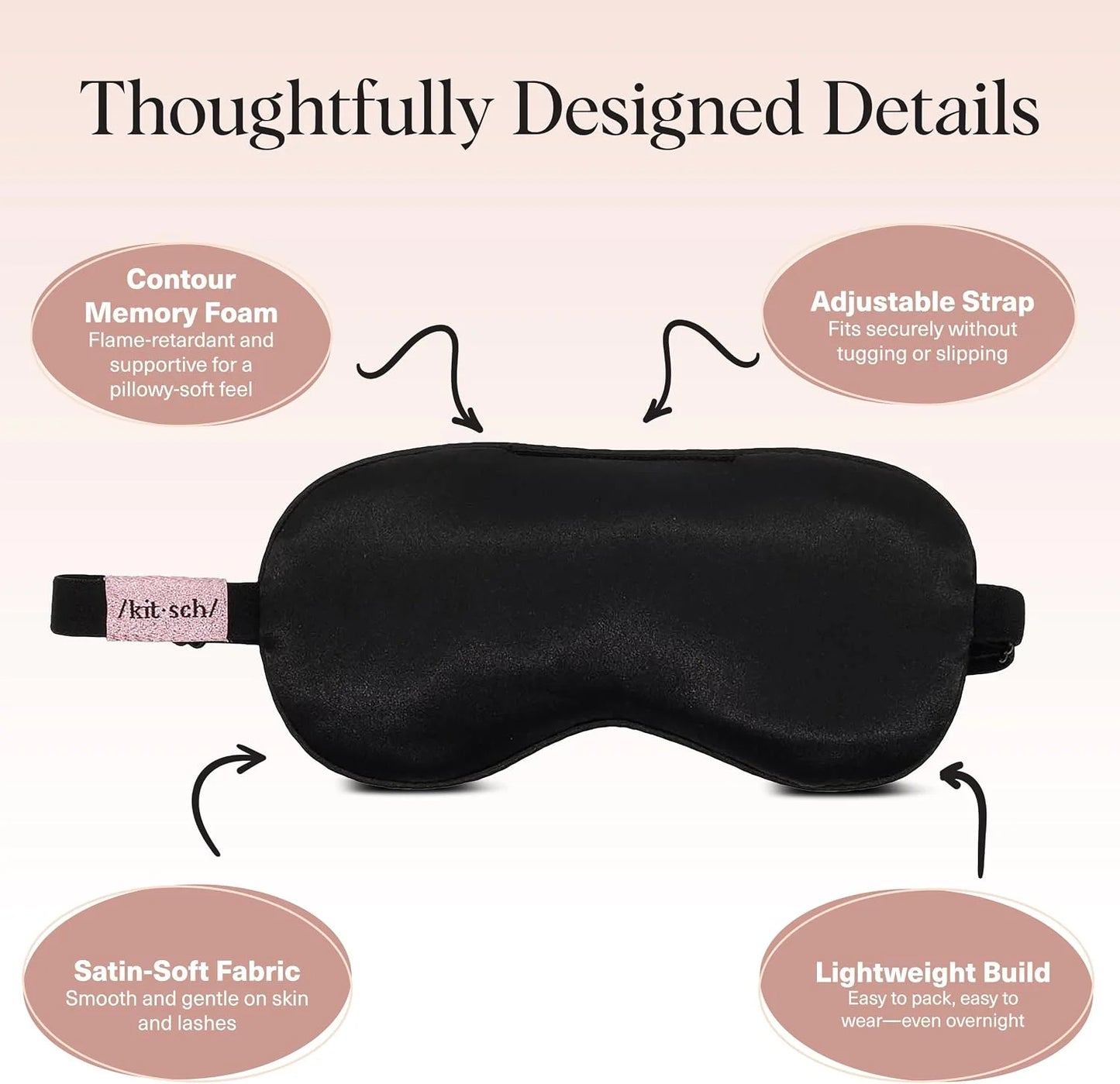 Kitsch Contour Satin Sleep Mask | Eye Masks for Sleep - Charcoal