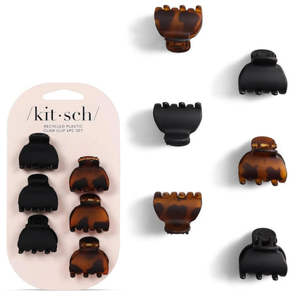 Kitsch Mini Claw Clips for Women - Tortoise & Black, 6pcs