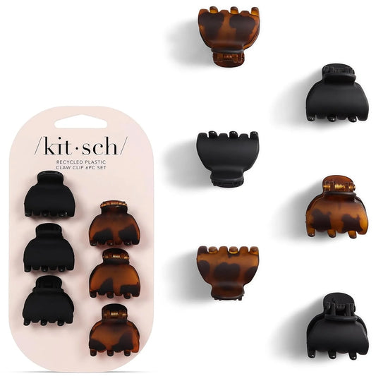 Kitsch Mini Claw Clips for Women - Tortoise & Black, 6pcs