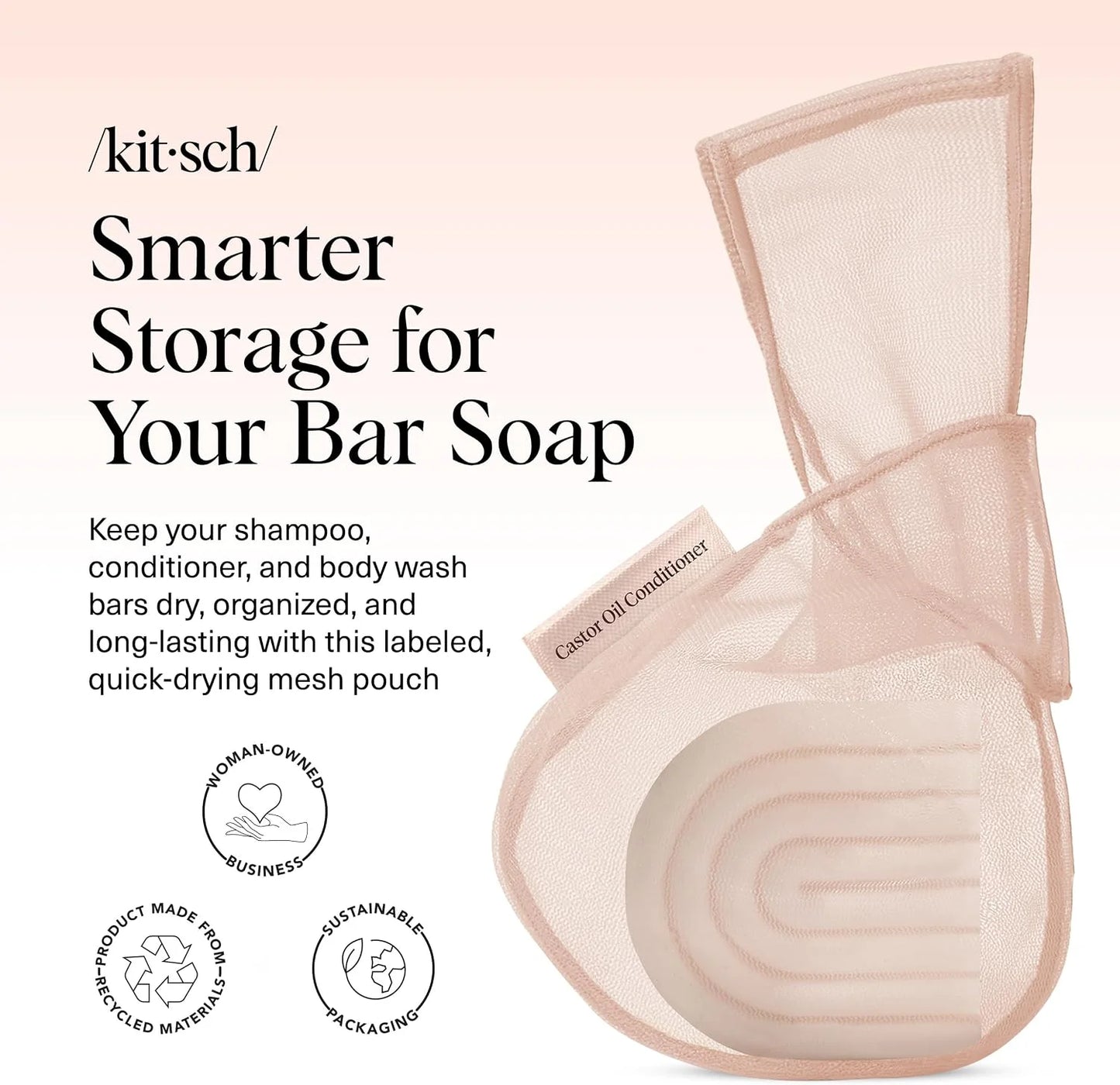 Kitsch Soap Saver Bag – Patented Mesh Bag Soap Holder with Tag Identifier
