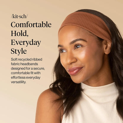 Kitsch Ribbed Wide Headbands for Women Non Slip - Cherry & Pink, 2 pcs