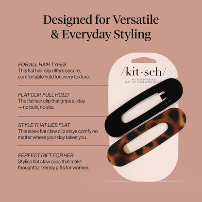 Kitsch Flat Hair Clips for Women - Black & Tortoise, 2pc