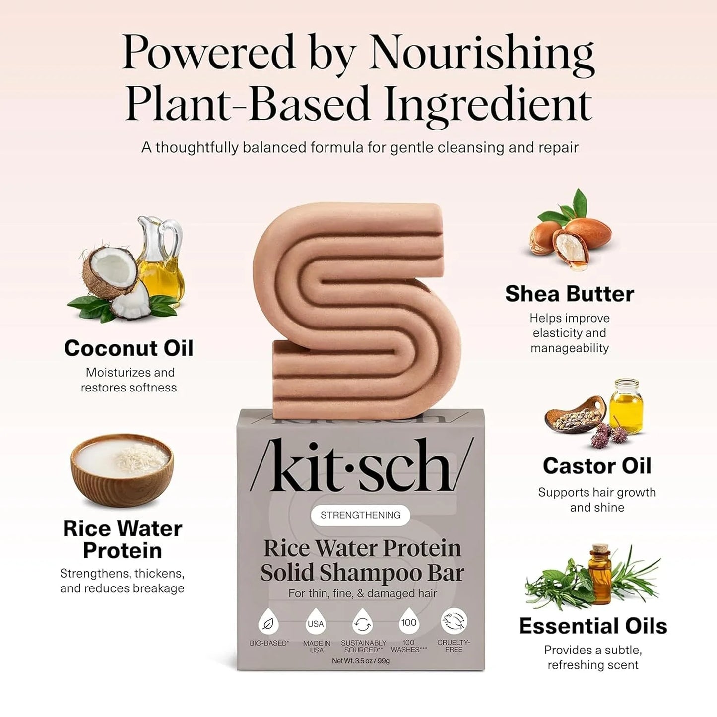 Kitsch Rice Water Shampoo Bar Soap for Hair Growth – Made in USA, 3.5 oz