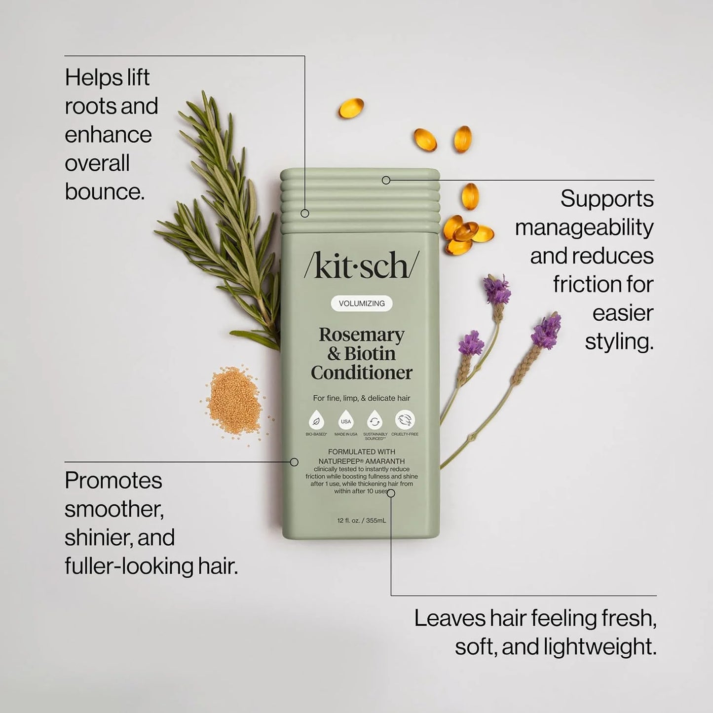 Kitsch Rosemary & Biotin Conditioner for Hair Growth – Made in USA, 12 oz
