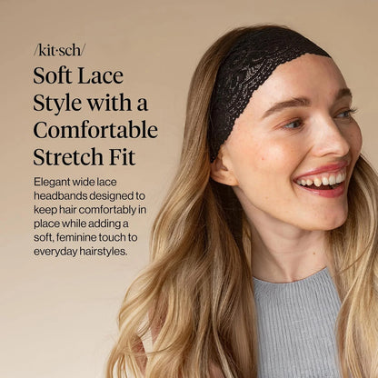 Kitsch Lace Wide Headbands for Women Non Slip - Cherry Lacquer & Dusty Pink