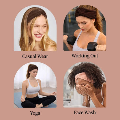 Kitsch Wide Headbands for Women Non Slip - Black and Camel, 2pcs