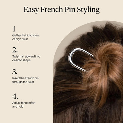 Kitsch Mini Metal French Hair Pin & Hair Clips for Women - Silver, Set of 3