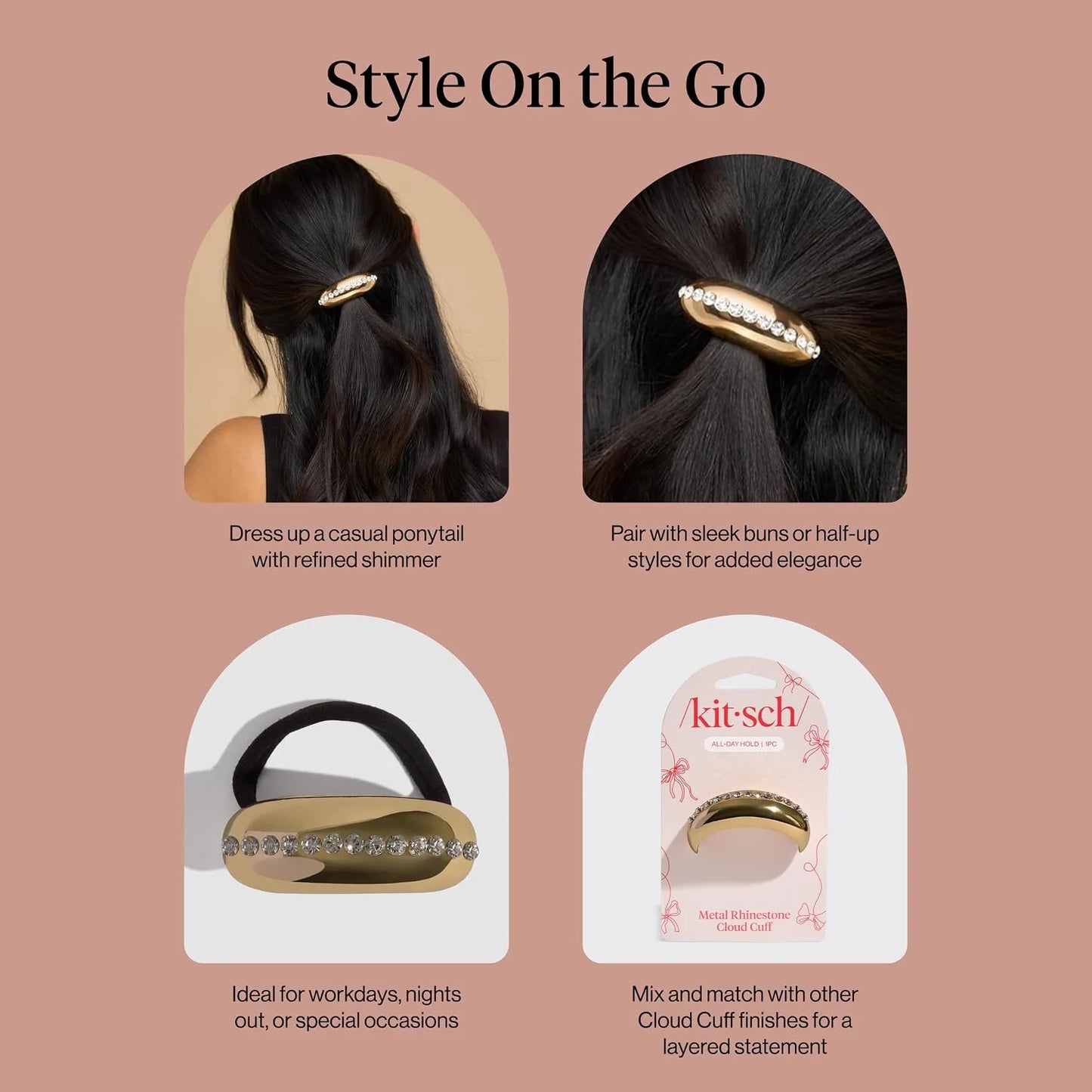 Kitsch Medium Hair Cuffs Hair Ties For Women - Black and Tort, 2pcs