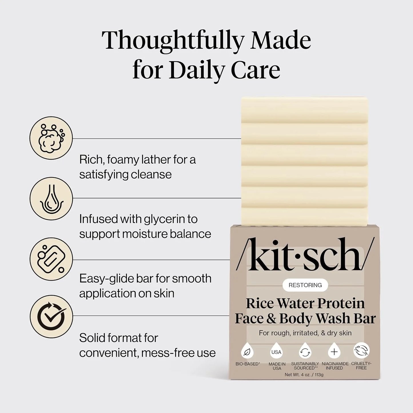 Kitsch Charcoal Soap Body Wash Bar for Cleansing – Made in USA, 4 oz