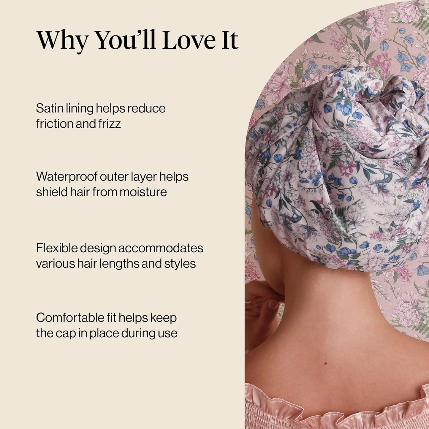 Kitsch Luxury Large Shower Cap for Women - Cherry Print