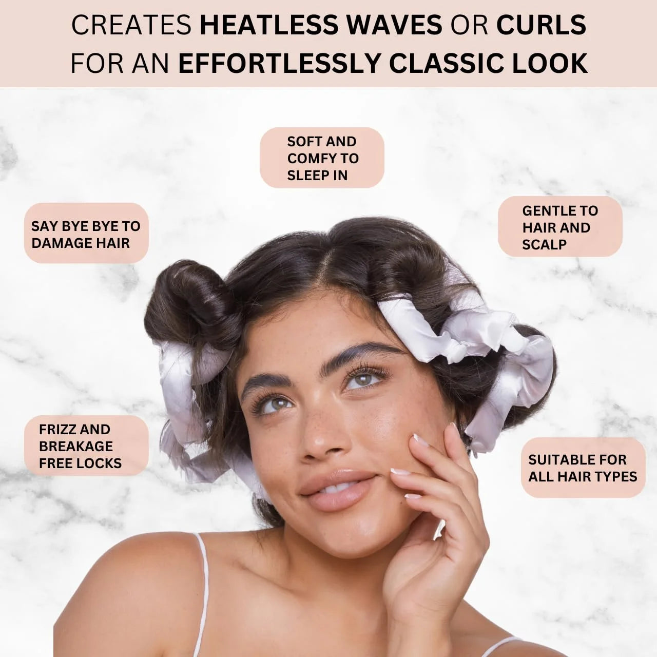 Kitsch Satin Pillow Rollers Flexi Rods, Heatless Curling Rod - 6pcs Marble