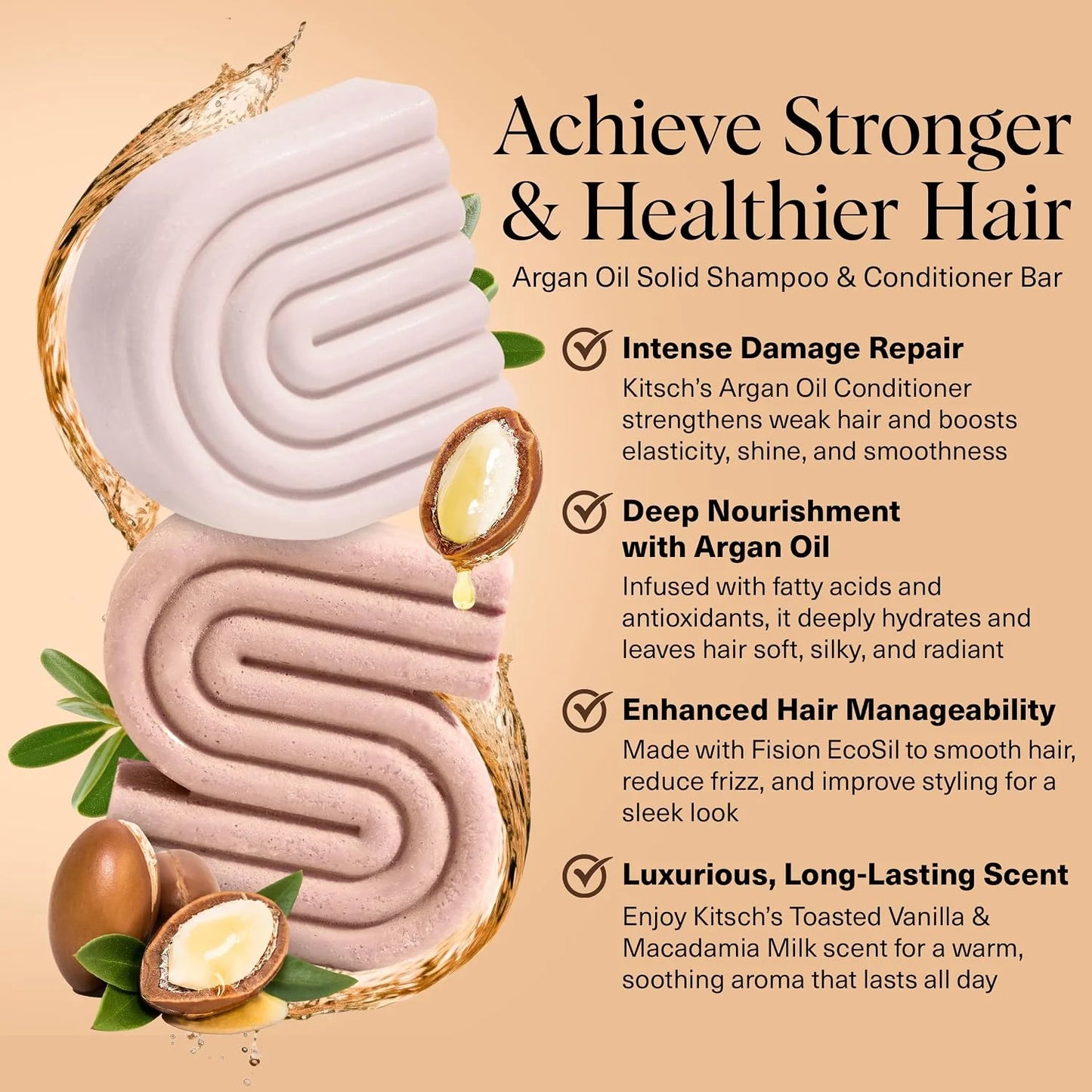 Kitsch Argan Oil Shampoo and Conditioner Set - Made in USA, 2 pcs