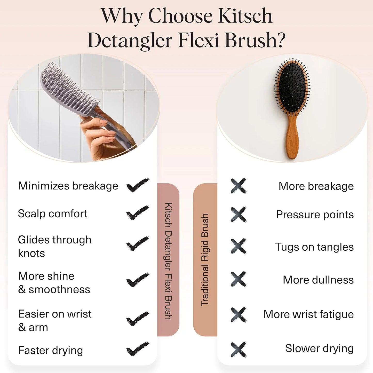 Kitsch Flexi Flow Detangler Brush, Hair Brushes For Women - Soft Violet