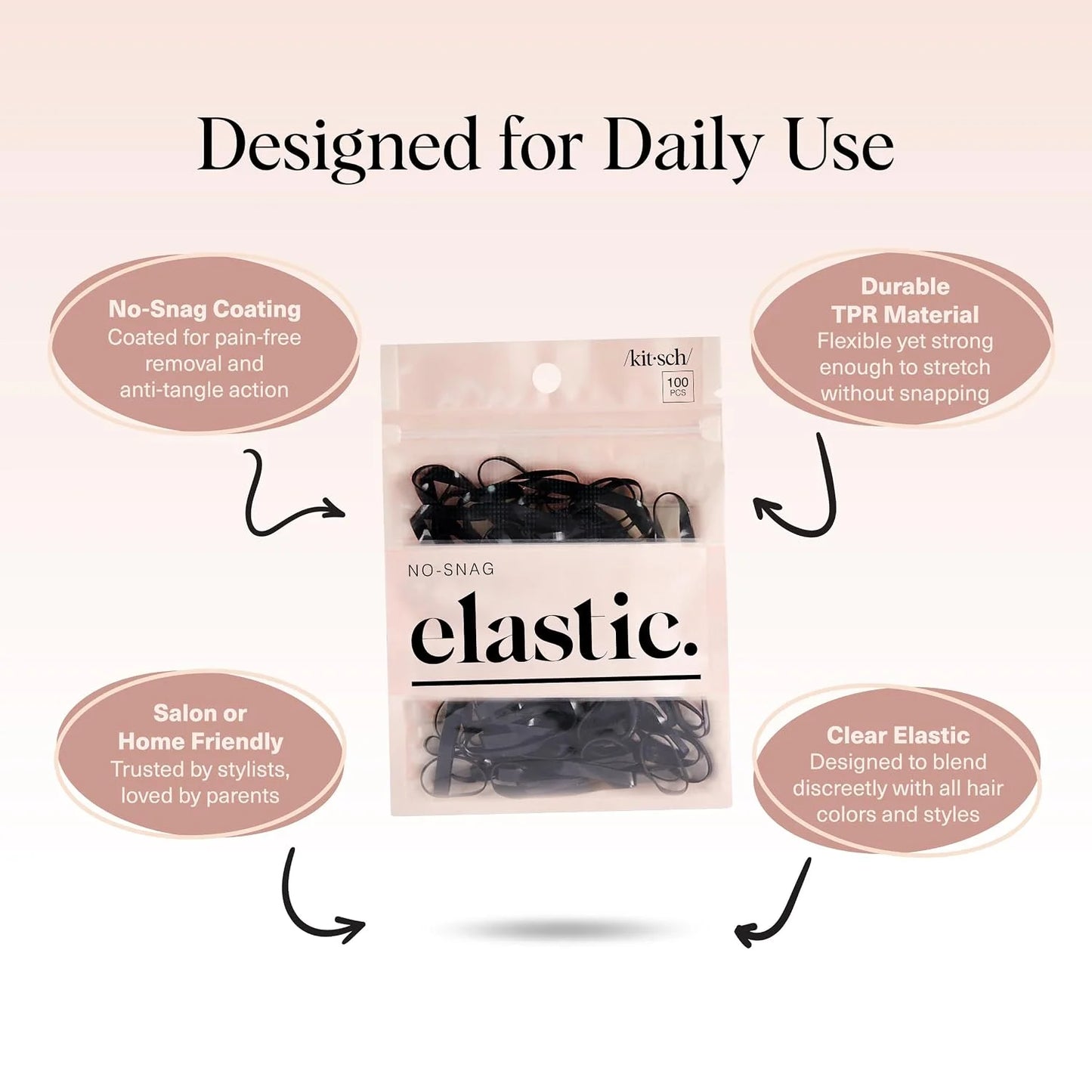 Kitsch Hair Ties No Damage for Kids, Teens and Women - Black, 500pcs