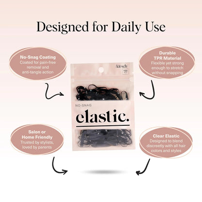 Kitsch Hair Ties No Damage for Kids, Teens and Women - Black, 500pcs