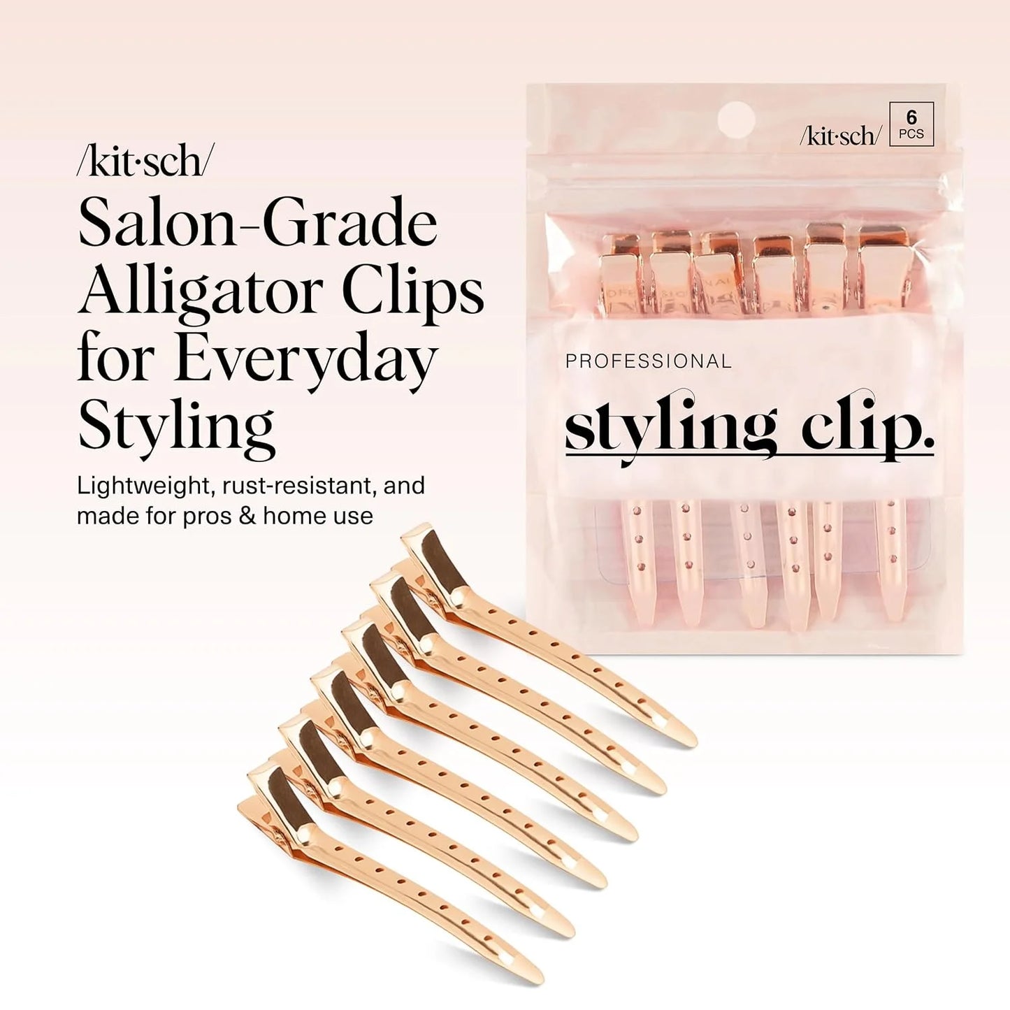 Kitsch Professional Alligator Clips - Rose Gold, 6 Pcs