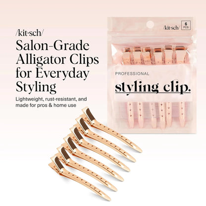 Kitsch Professional Alligator Clips - Rose Gold, 6 Pcs