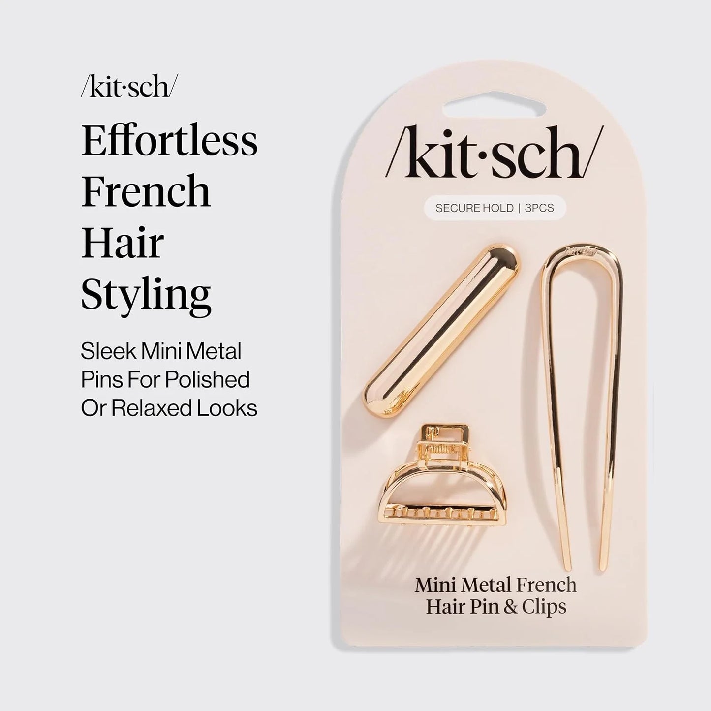 Kitsch Mini Metal French Hair Pin & Hair Clips for Women - Silver, Set of 3