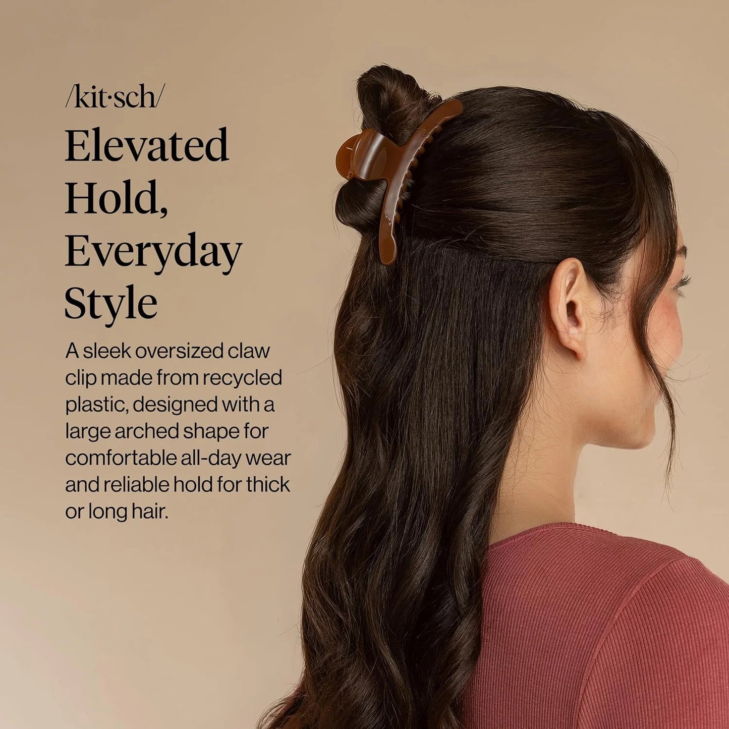 Kitsch Arched Hair Clips For Women - Large, Soft Pink, 1pc