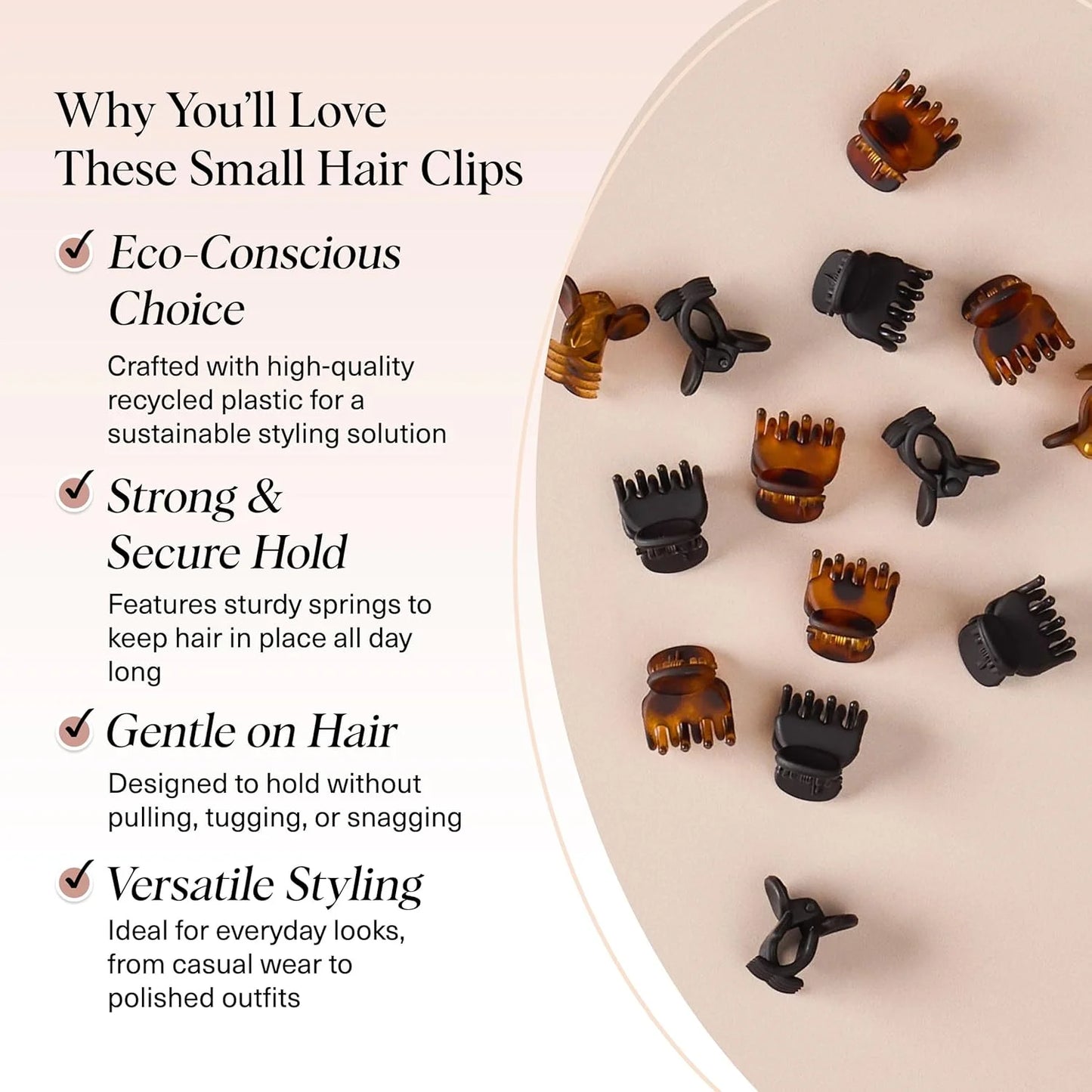 Kitsch Mini Claw Clips for Women - Tortoise & Black, 6pcs