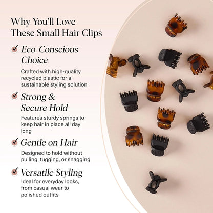 Kitsch Mini Claw Clips for Women - Tortoise & Black, 6pcs