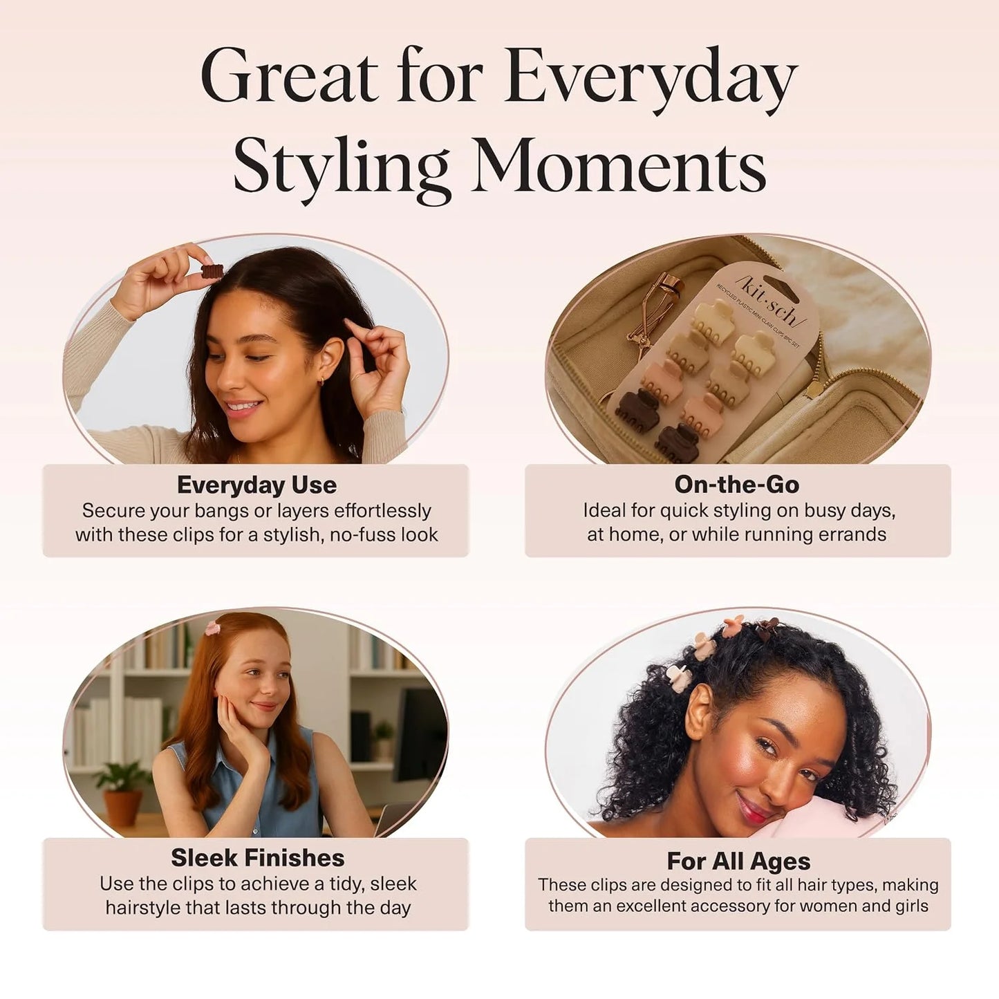 Kitsch Small Hair Clips for Women - Cute Hair Accessories - Rosewood, 8pcs
