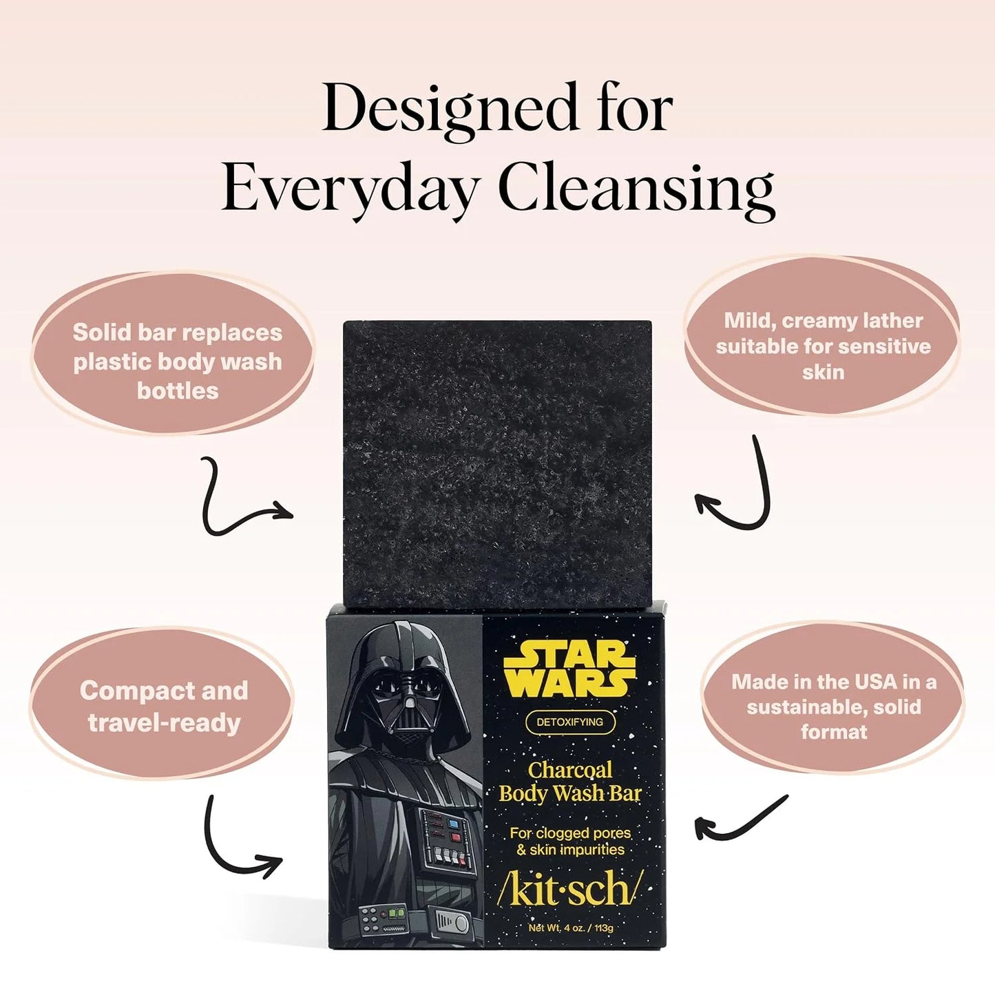 Kitsch Charcoal Soap Body Wash Bar for Cleansing – Made in USA, 4 oz