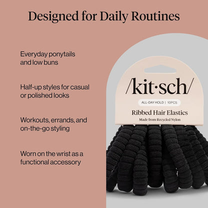 Kitsch Ribbed Hair Ties No Damage - Blush, 10pcs