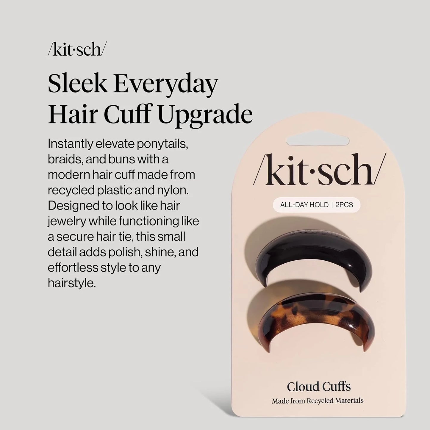 Kitsch Medium Hair Cuffs Hair Ties For Women - Black and Tort, 2pcs