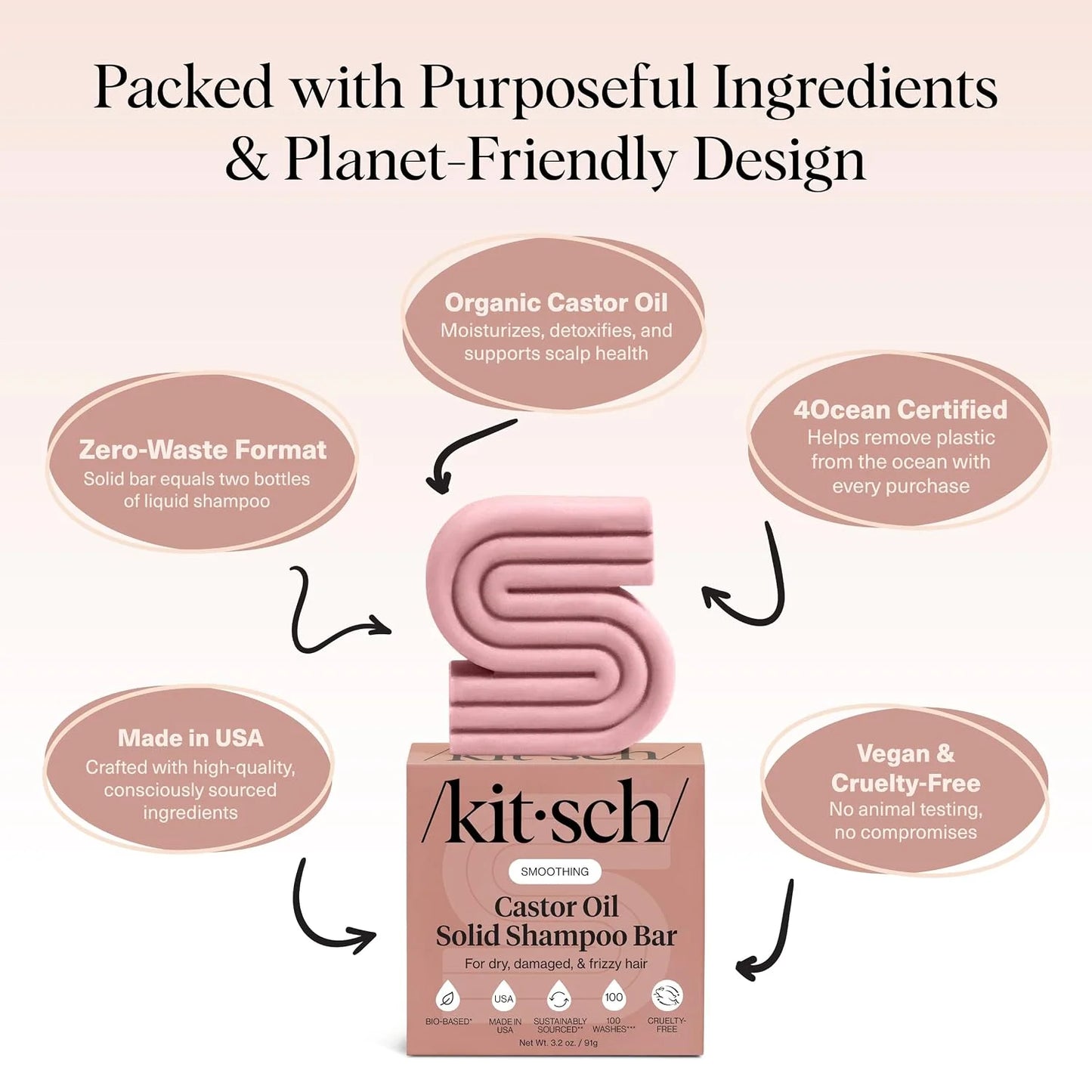 Kitsch Argan Oil Shampoo Bar Soap for Hair Growth - Made in USA, 3.2 oz
