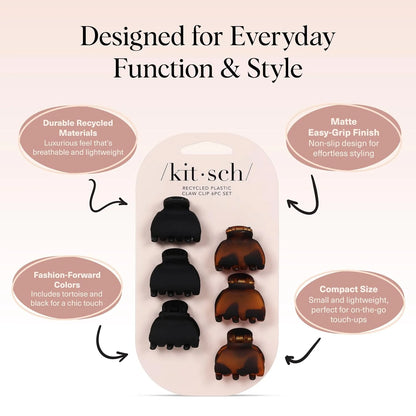 Kitsch Mini Claw Clips for Women - Tortoise & Black, 6pcs