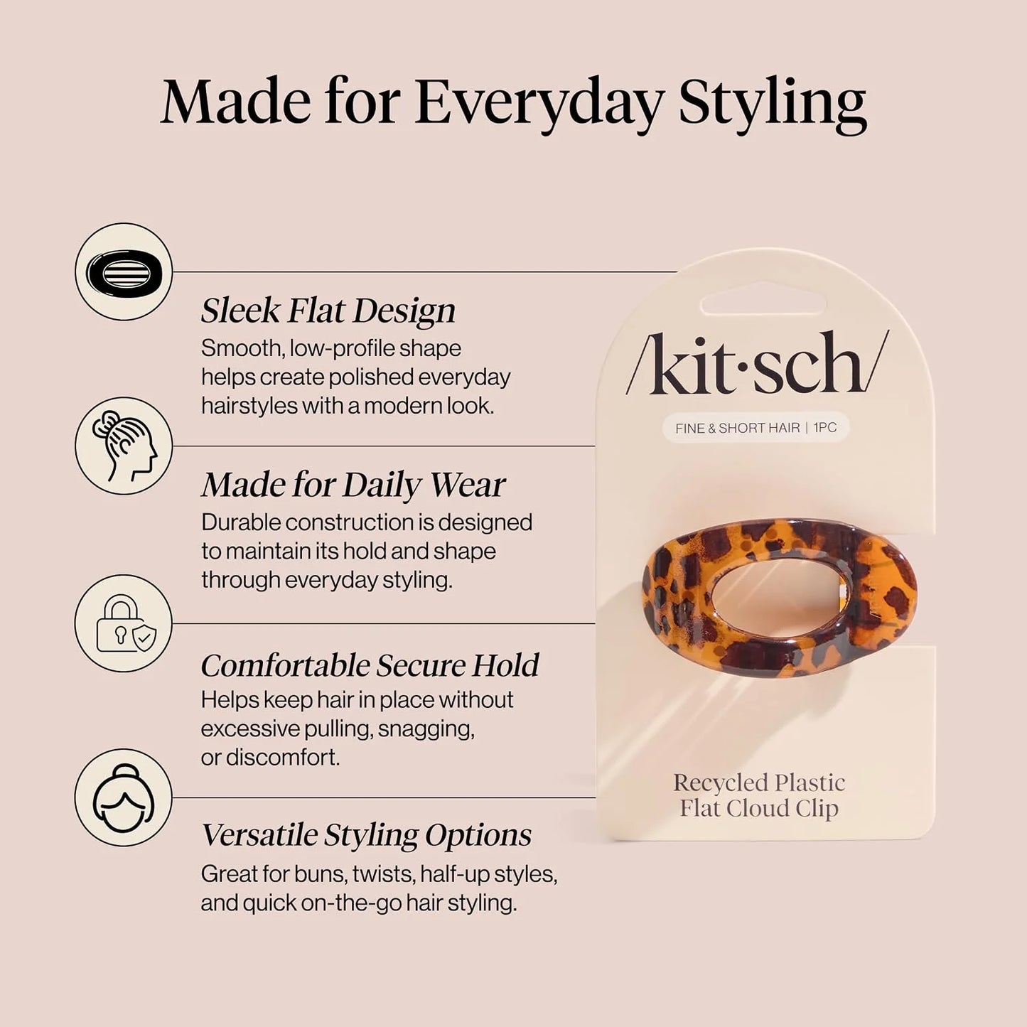 Kitsch Small Flat Claw Clip for Women - Sage Leaf, 1pc