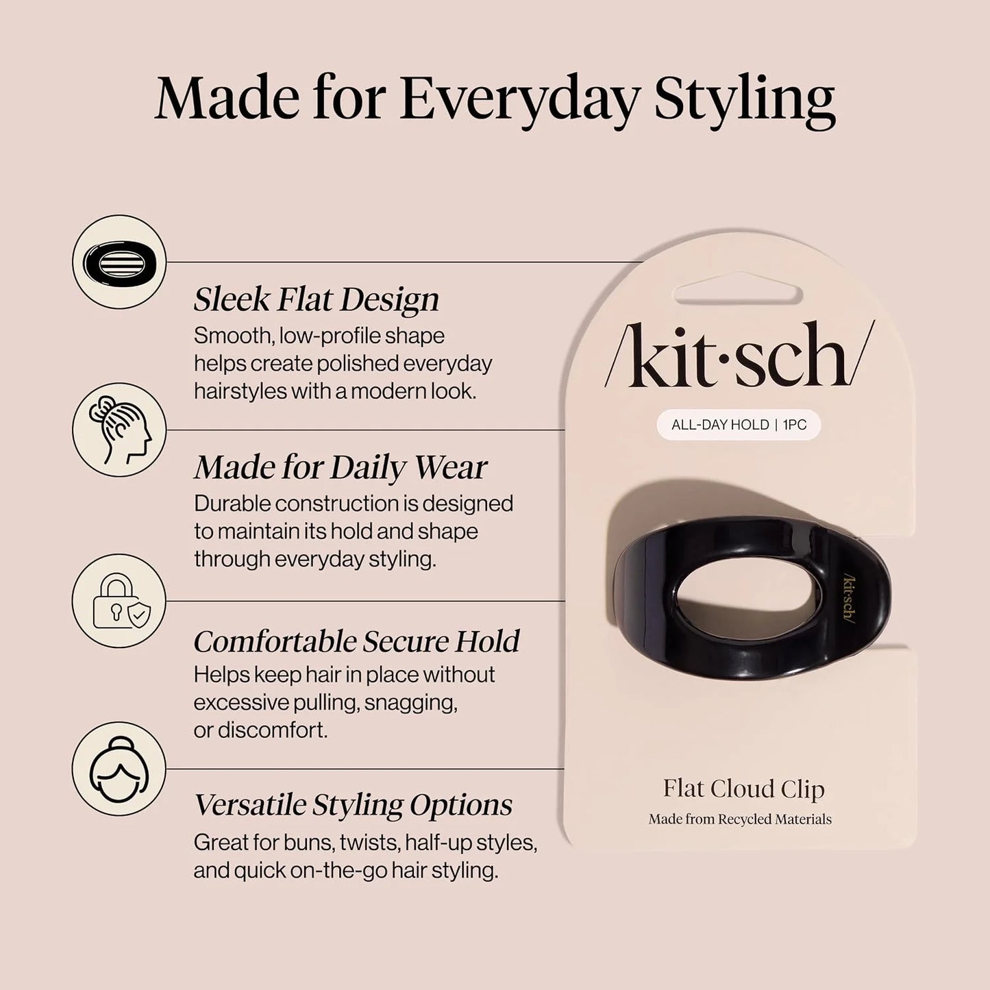 Kitsch Small Flat Claw Clip for Women - Sage Leaf, 1pc