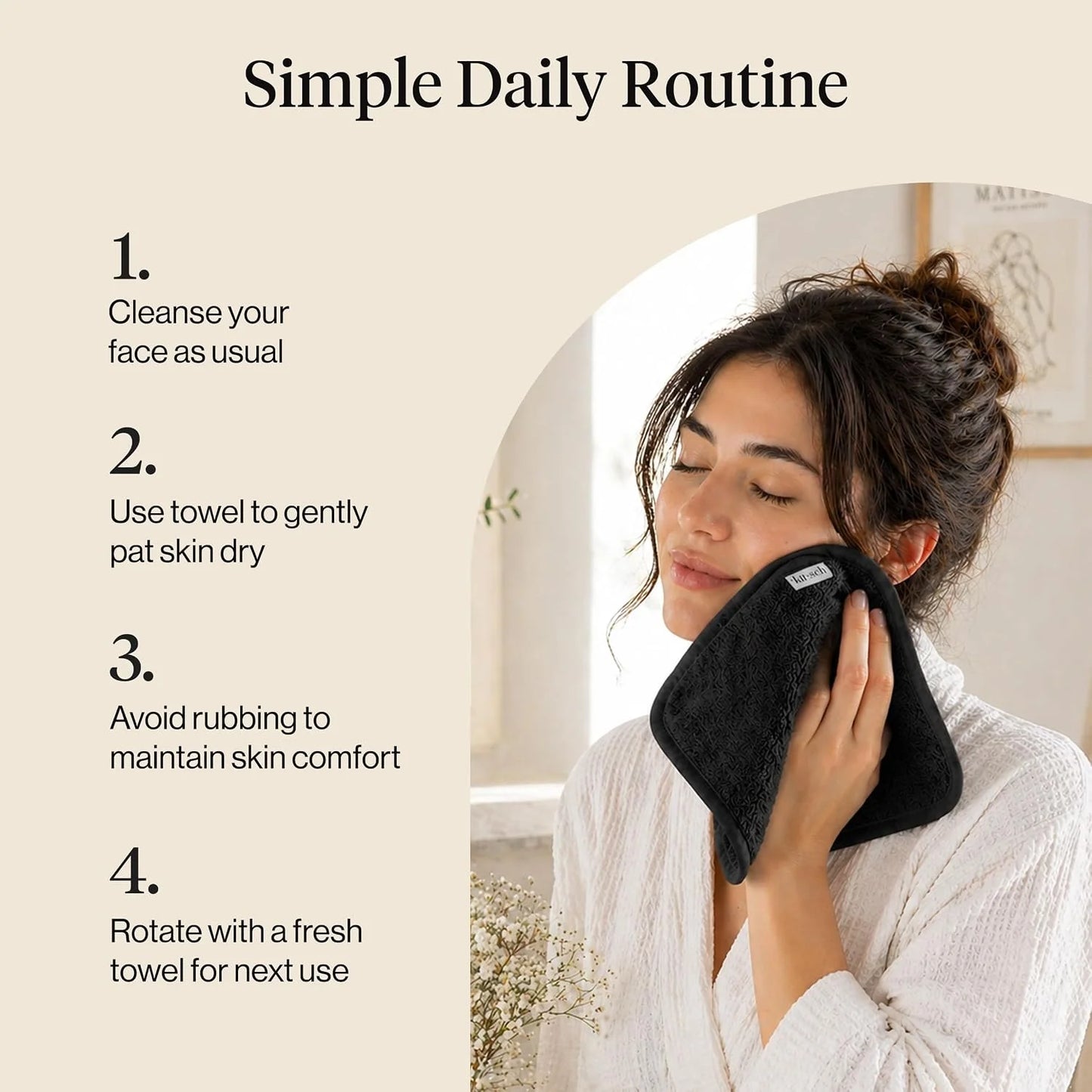 Kitsch Microfiber Face Towels 3pc Set | Clean Towels for Face - Black