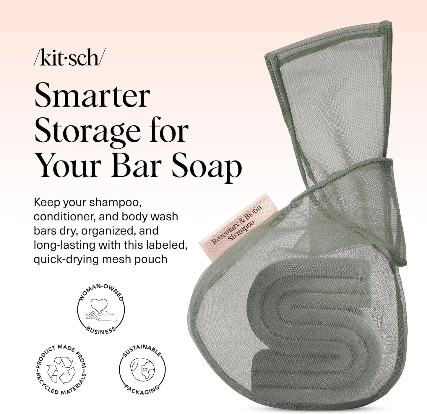 Kitsch Soap Saver Bag – Patented Mesh Bag Soap Holder with Tag Identifier