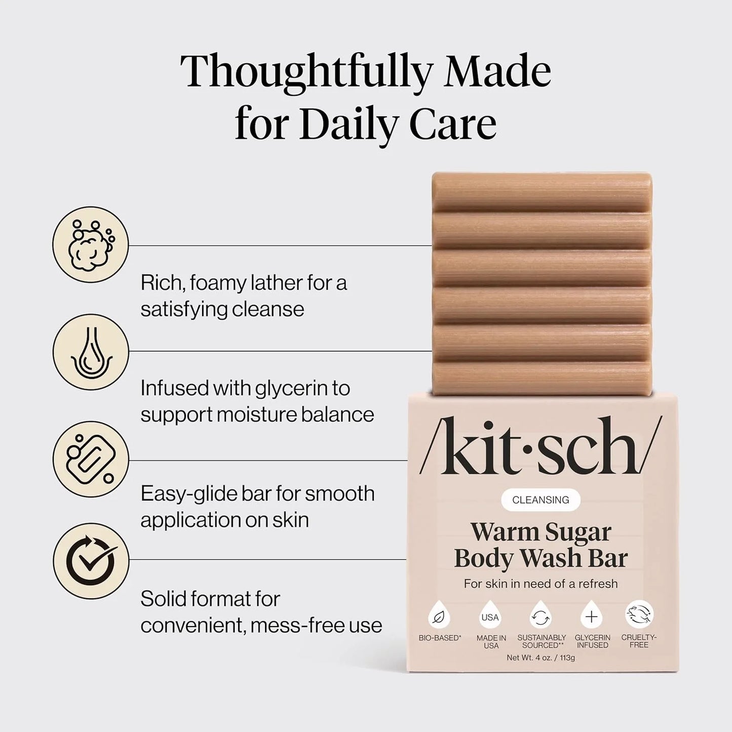Kitsch Charcoal Soap Body Wash Bar for Cleansing – Made in USA, 4 oz